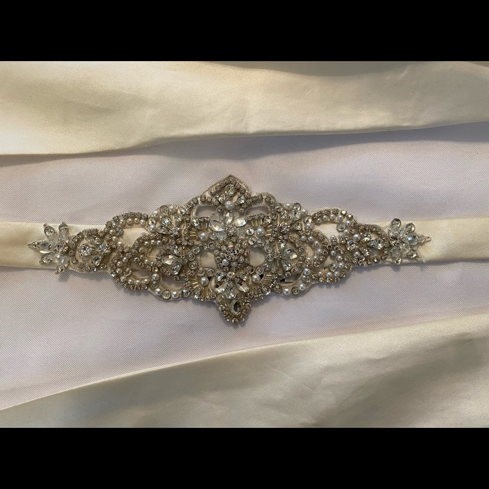 Allure Bridals ivory bridal belt with crystals